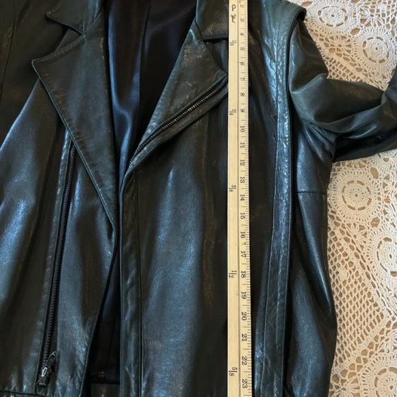 Mens Overland Sheepskin Green Moto Leather Bomber Jacket Size 40 - Picture 15 of 15